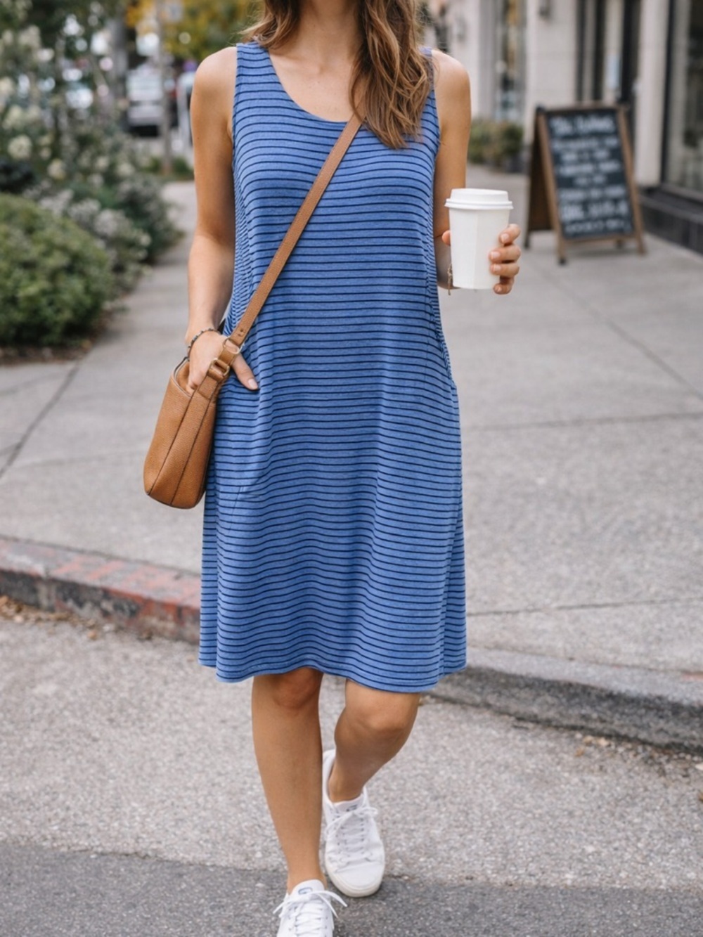 Habitat Blue Striped Dress XS Sleeveless Pocket Dress Casual Stretch Travel GUC